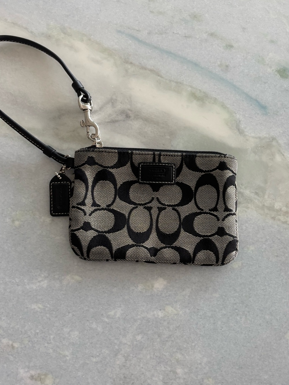 Coach Black & Tan Signature Canvas Wristlet